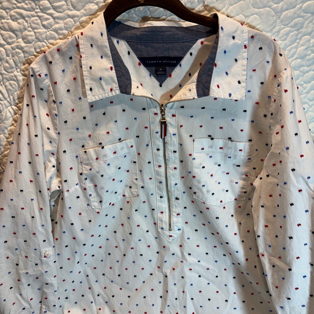 Tommy Hilfiger White Shirt with Red and Blue Accents